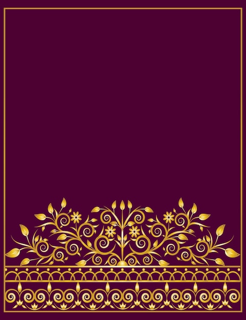 Vector de diseño de borde de adorno floral dorado en color fucsia oscuro