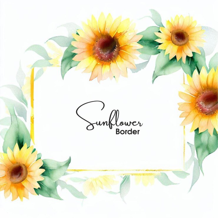 Vector de diseño de bordes de flor de sol en acuarela