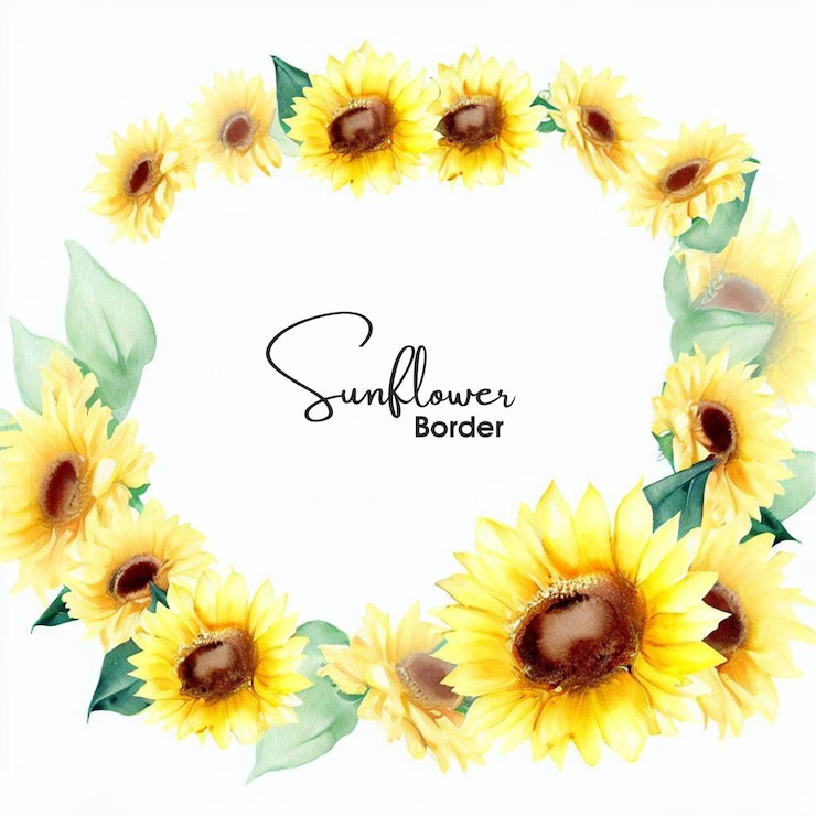 Vector de diseño de bordes de flor de sol en acuarela