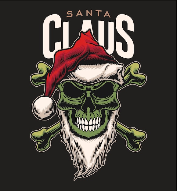 Vector de diseño de calavera con ilustración de tema de santa claus