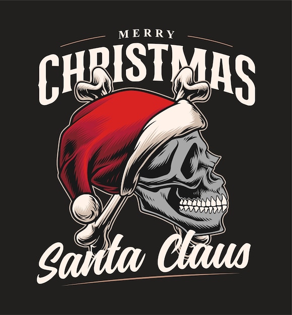 Vector de diseño de calavera con ilustración de tema de santa claus