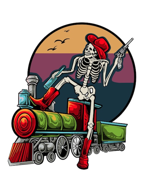 Vector de diseño de calavera de paseo en tren