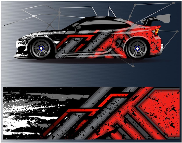 Vector de diseño de calcomanía de envoltura de automóvil para publicidad o calcomanía personalizada de carreras de estilo WRC y calcomanía de automóvil