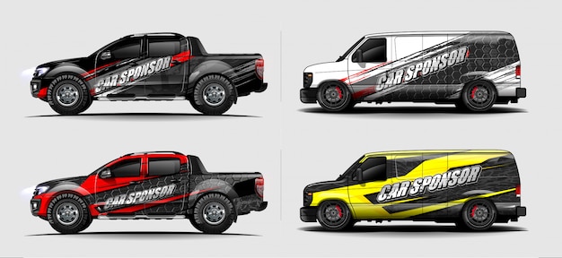 Vector de diseño de calcomanía de envoltura de coche. resumen diseños de kit de fondo gráfico para vehículo, coche de carreras, rally, librea, coche deportivo