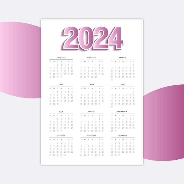 Vector vector diseño de calendario de año nuevo 2024 horario y diseño de tareas