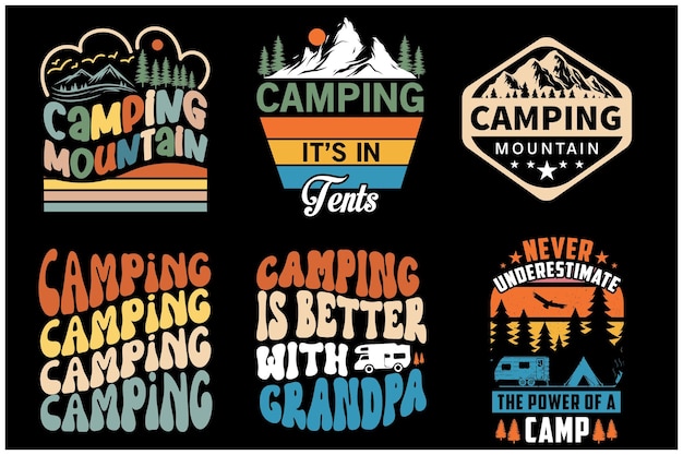 Vector de diseño de camiseta de camping. vector de acampada diseño de camiseta de montaña.