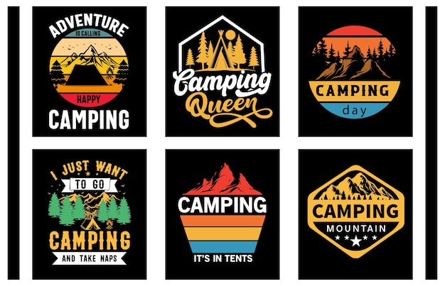 Vector de diseño de camiseta de camping. vector de acampada Diseño de camiseta de montaña.