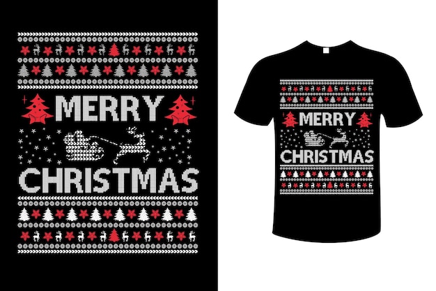 Vector de diseño de camiseta gráfica de feliz Navidad. Papá Noel, feliz, suéter, feo, patrón, regalo,