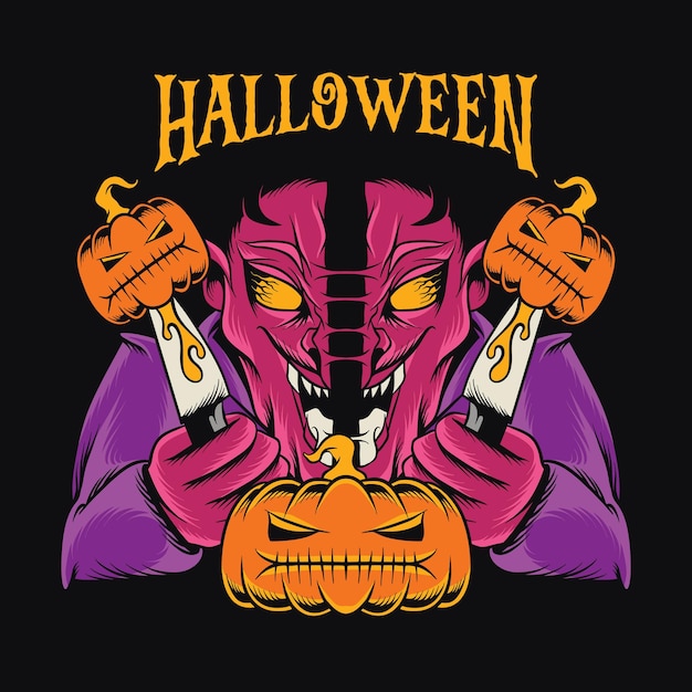 Vector de diseño de camiseta de monstruo de Halloween Ilustración de personaje de dibujos animados de zombie de Halloween