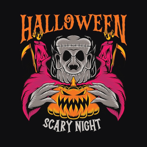 Vector de diseño de camiseta de monstruo de Halloween Ilustración de personaje de dibujos animados de zombie de Halloween