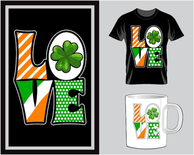 Vector vector de diseño de camiseta y taza del día de san patricio love