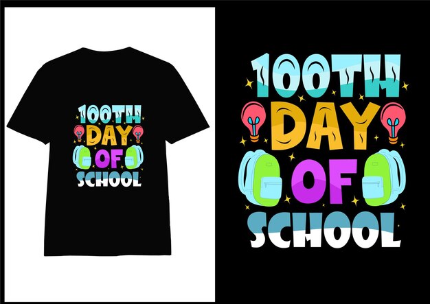 Vector de diseño de camiseta de tipografía colorida de 100 días de escuela para impresión bajo demanda,