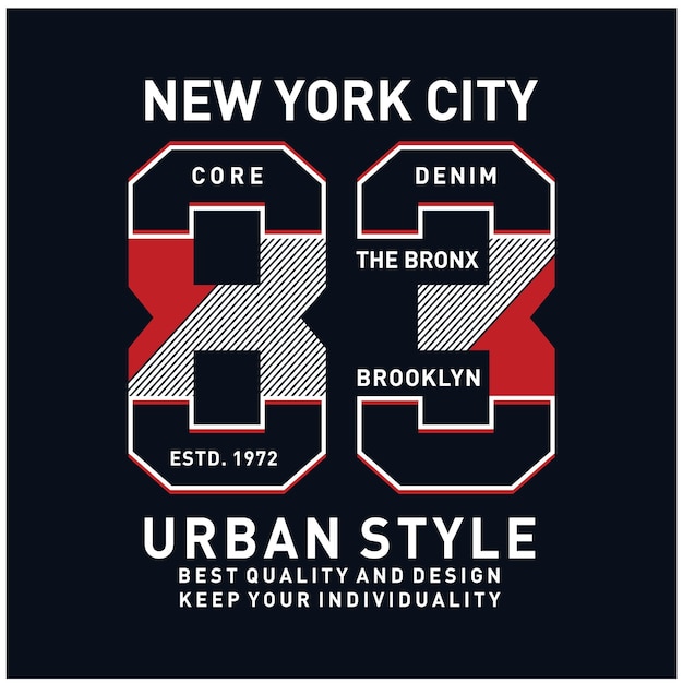 Vector de diseño de camiseta de tipografía de estilo urbano de la ciudad de nueva york