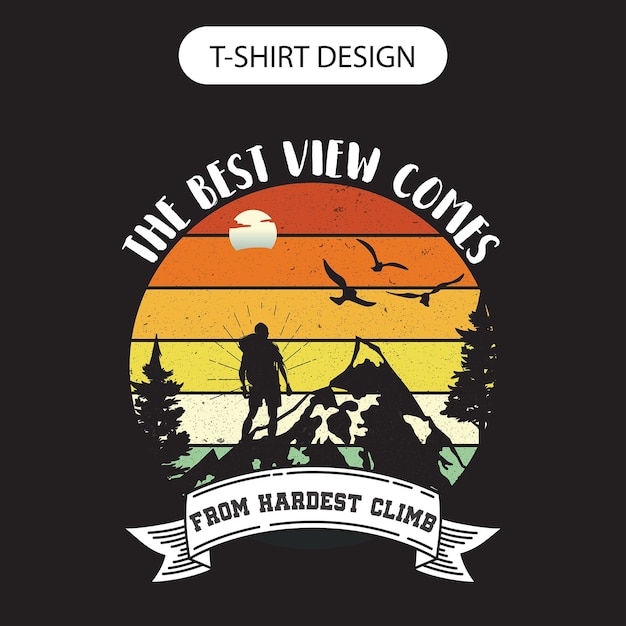 Vector vector de diseño de camiseta vintage retro de senderismo de montaña