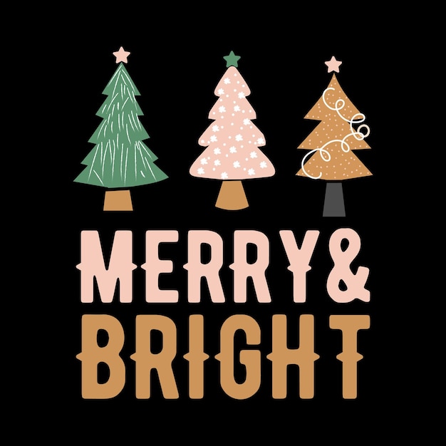 Vector de diseño de camisetas con ilustraciones de árboles de Navidad alegres y brillantes