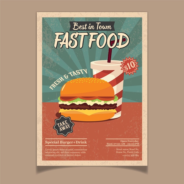 Vector de diseño de carteles de comida rápida vintage