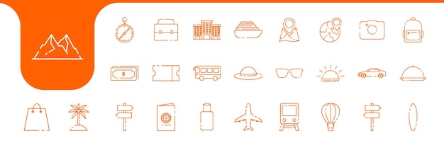 Vector de diseño de la colección de conjuntos de íconos de viaje de línea