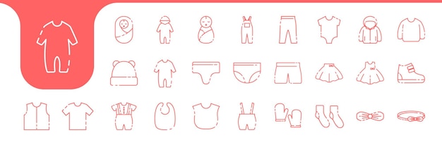 Vector de diseño de la colección de iconos de la línea de tela para bebés