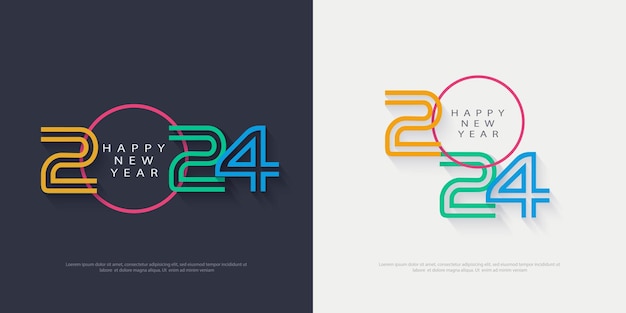 Vector de diseño colorido número 2024 Para celebración de feliz año nuevo 2024 Diseño de vector premium para cartel banner celebración y saludo de año nuevo 2024