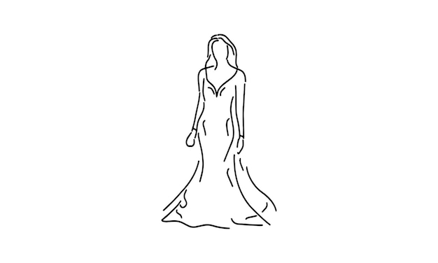 Vector de diseño de concepto de vestido de novia de arte de línea