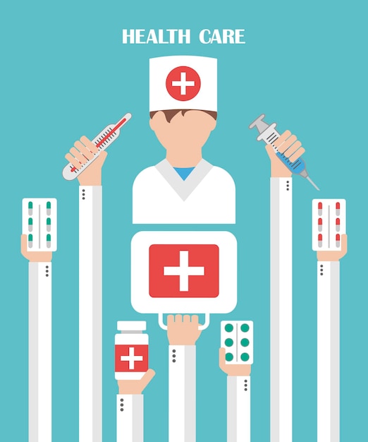 Vector de diseño de conceptos de fondo plano moderno de atención médica