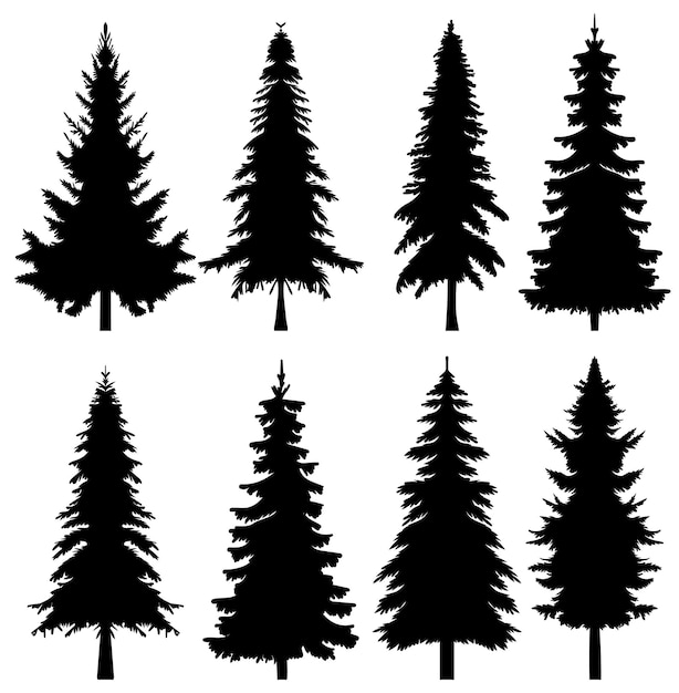 Vector vector de diseño de conjunto de silueta de árbol de navidad aislado