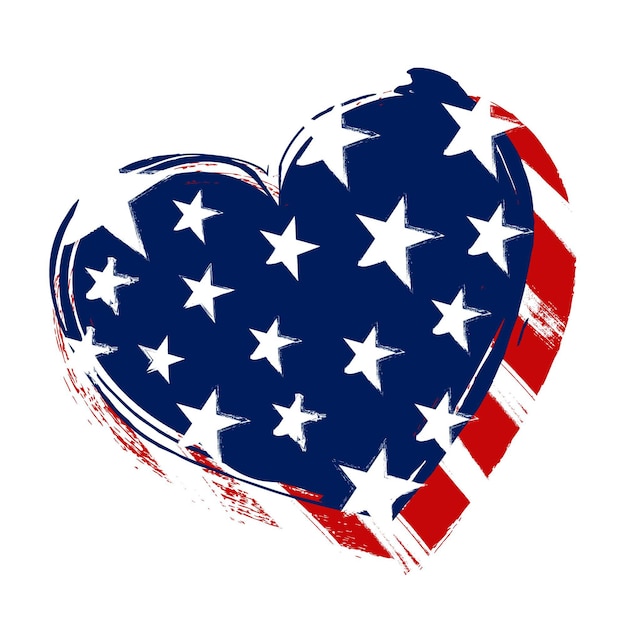 Vector de diseño de corazón americano con elementos de bandera americana, estrellas y rayas