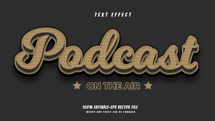 Vector vector de diseño de efecto de texto de podcast