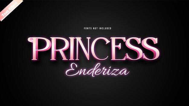 Vector de diseño de efecto de texto princesa enderiza