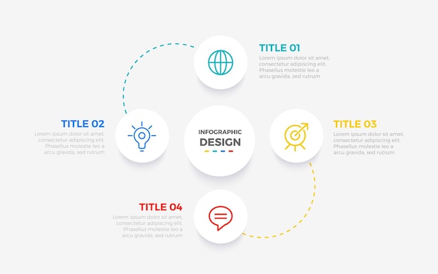 Vector de diseño de elementos infográficos en cuatro pasos plantilla vectorial para diagrama de proceso de presentación