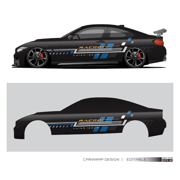 Vector de diseño de envoltura de auto de carreras para auto de carreras Diseños de kit de fondo de carreras de rayas abstractas gráficas vector_20230502