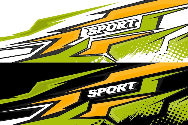 Vector de diseño de envoltura de automóviles de carreras en color verde y amarillo Vector EPS 10