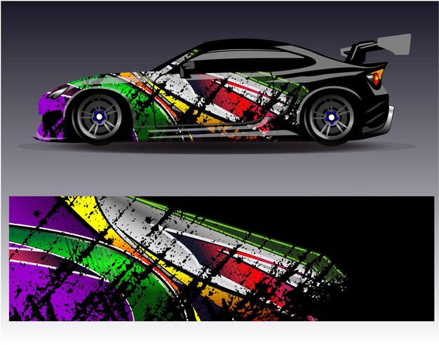 Vector de diseño de envoltura de automóviles Diseños de fondo de carreras de rayas abstractas gráficas para carreras de rally de vehículos