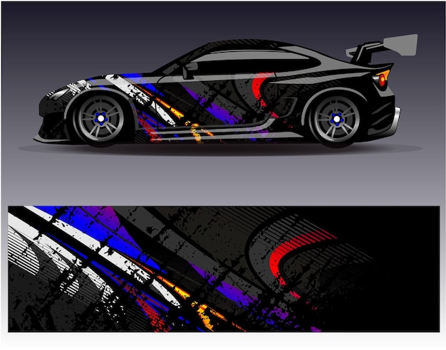 Vector de diseño de envoltura de automóviles Diseños de fondo de carreras de rayas abstractas gráficas para carreras de rally de vehículos