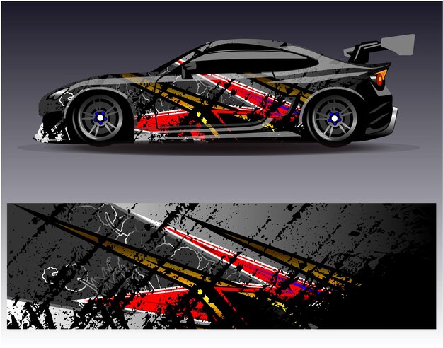 Vector de diseño de envoltura de automóviles Diseños de fondo de carreras de rayas abstractas gráficas para carreras de rally de vehículos