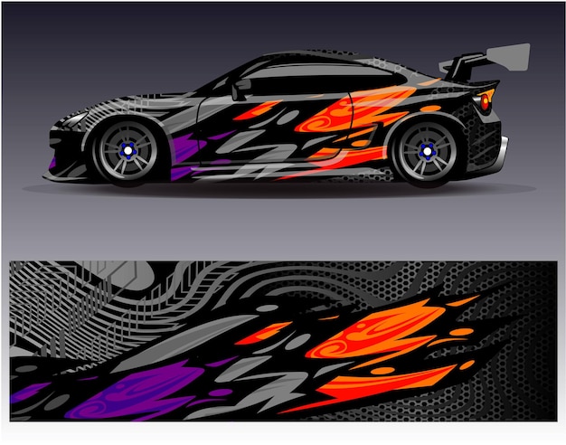 Vector de diseño de envoltura de automóviles Diseños de fondo de carreras de rayas abstractas gráficas para carreras de rally de vehículos