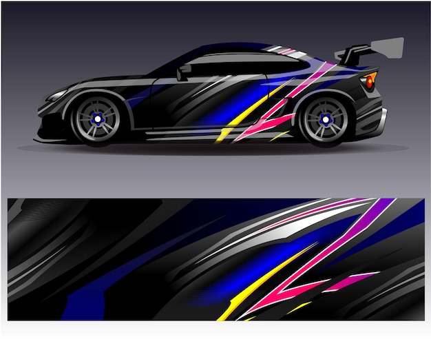 Vector de diseño de envoltura de automóviles Diseños de fondo de carreras de rayas abstractas gráficas para carreras de rally de vehículos