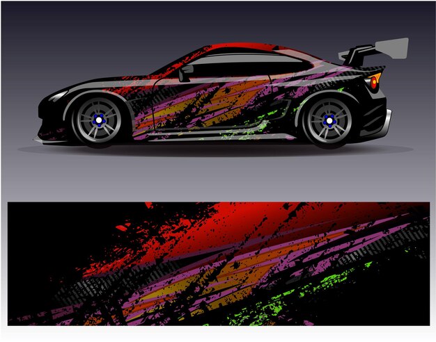 Vector de diseño de envoltura de automóviles Diseños de fondo de carreras de rayas abstractas gráficas para carreras de rally de vehículos