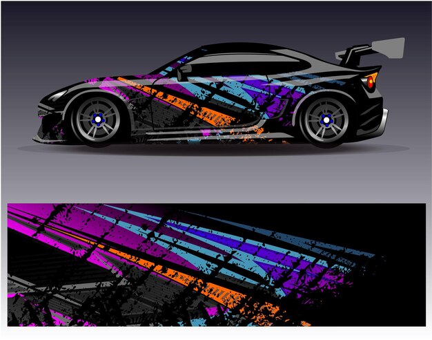 Vector de diseño de envoltura de automóviles Diseños de fondo de carreras de rayas abstractas gráficas para carreras de rally de vehículos