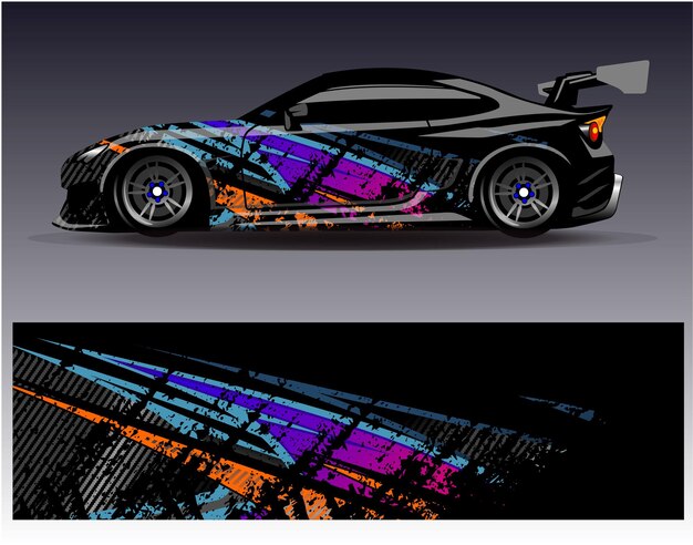 Vector de diseño de envoltura de automóviles Diseños de fondo de carreras de rayas abstractas gráficas para carreras de rally de vehículos