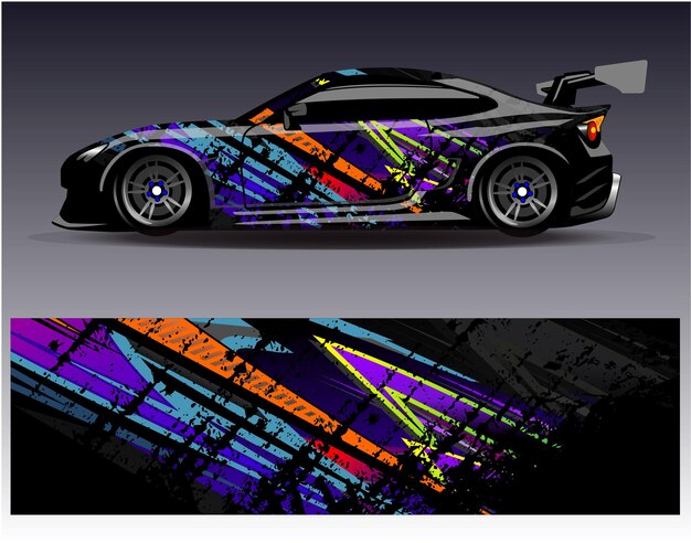 Vector de diseño de envoltura de automóviles Diseños de fondo de carreras de rayas abstractas gráficas para carreras de rally de vehículos