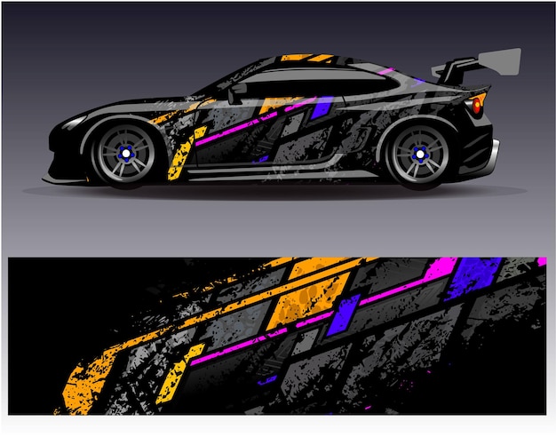 Vector de diseño de envoltura de automóviles Diseños de fondo de carreras de rayas abstractas gráficas para carreras de rally de vehículos