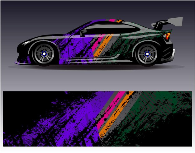 Vector de diseño de envoltura de automóviles Diseños de fondo de carreras de rayas abstractas gráficas para carreras de rally de vehículos