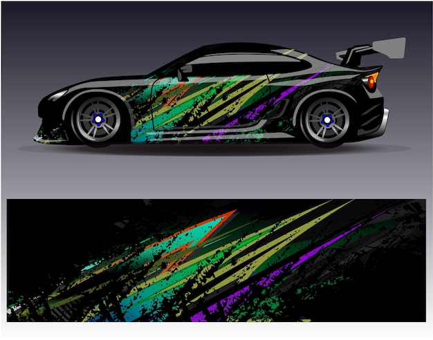 Vector de diseño de envoltura de automóviles Diseños de fondo de carreras de rayas abstractas gráficas para carreras de rally de vehículos