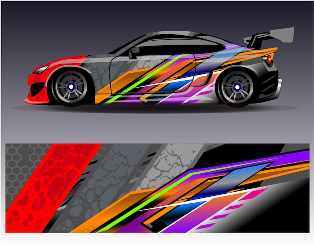 Vector de diseño de envoltura de automóviles Diseños de fondo de carreras de rayas abstractas gráficas para carreras de rally de vehículos