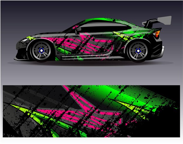 Vector de diseño de envoltura de automóviles Diseños de fondo de carreras de rayas abstractas gráficas para carreras de rally de vehículos