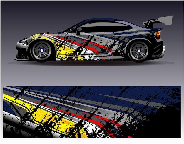 Vector de diseño de envoltura de automóviles Diseños de fondo de carreras de rayas abstractas gráficas para carreras de rally de vehículos