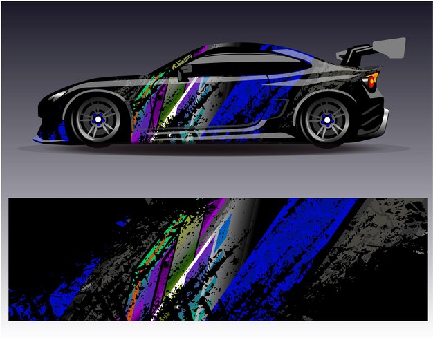 Vector de diseño de envoltura de automóviles Diseños de fondo de carreras de rayas abstractas gráficas para carreras de rally de vehículos