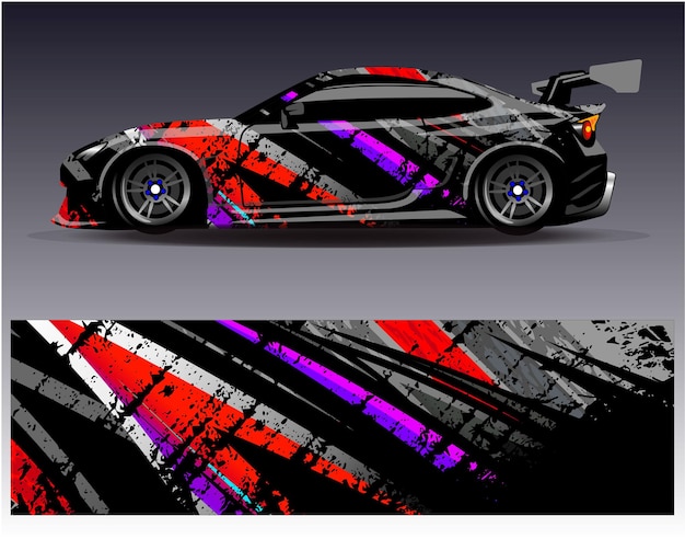 Vector de diseño de envoltura de automóviles Diseños de fondo de carreras de rayas abstractas gráficas para carreras de rally de vehículos