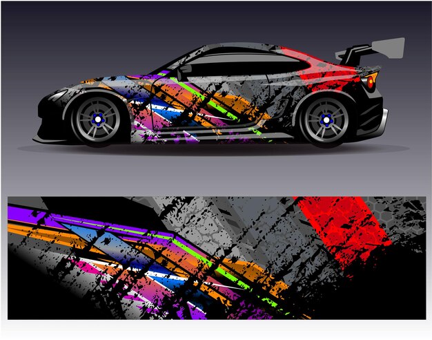 Vector de diseño de envoltura de automóviles Diseños de fondo de carreras de rayas abstractas gráficas para carreras de rally de vehículos